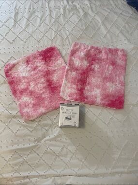 Pink Tie-Dye Faux Fur Accent Pillow Covers - Set of 2 nwt